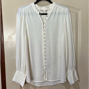 NWOT SOFT SURROUNDINGS Long Sleeve Button Down Ruffle Blouse Ivory Women’s Small